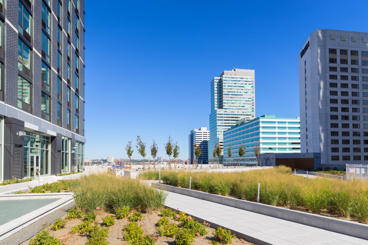 VYV5005@2x vyv newport roof deck with garden and view of jersey city